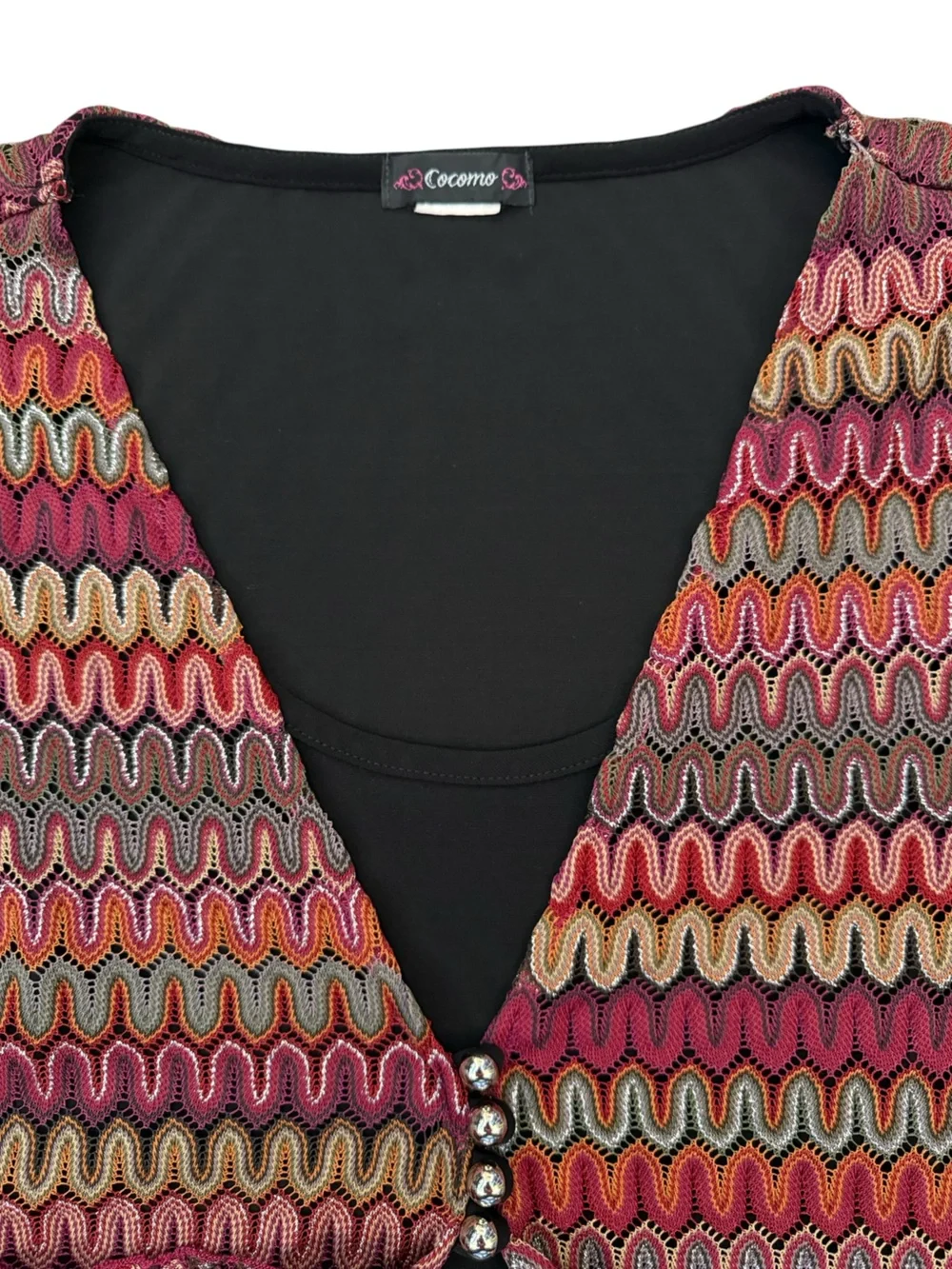 Y2K Wave Chevron Mesh Layered Top 2 Piece Boho Festival Pink Purple Small